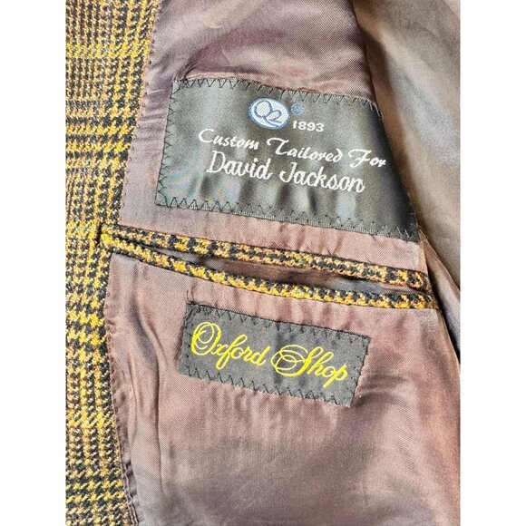 Ethomas Men's Custom Tailored Blazer Blend Size 42/43 Brown Plaid  Wool Cashmere - Picture 4 of 10